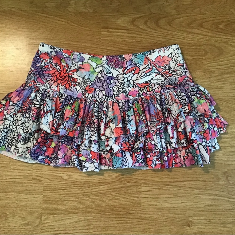 Lucky in Love Floral Ruffle Tiered Mini Skirt - White, Pink, Purple, Green
